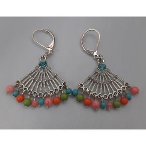Silver Triangle multi colored dangle beads earrings